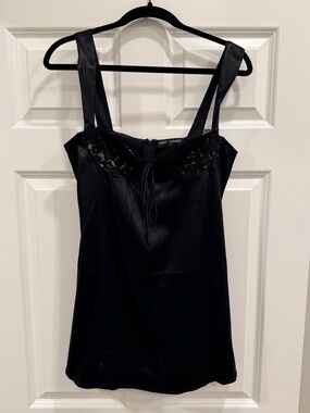 Finesse Black Satin & Lace Chemise Mini Dress